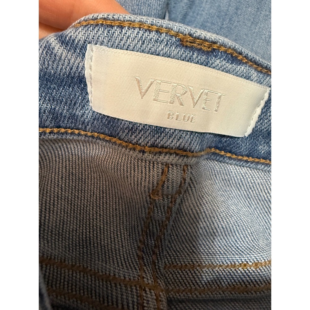 Vervet Blue Distressed High Rise Raw Hem Cropped Straight Jeans 26 - Picture 7 of 10